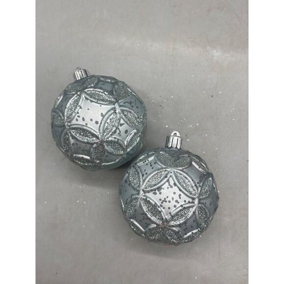 set of 2 Christmas ornament bulbs silver shine graphic assorted decor 3" READ - Picture 3 of 4